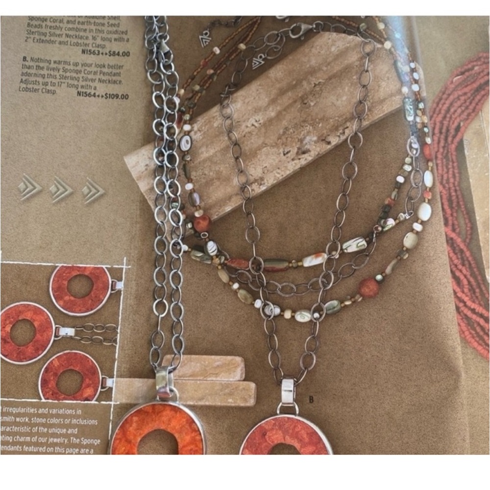 Silpada Sterling Silver and round Sponge Coral Pendant Necklace 17” long N1546 - Picture 5 of 5